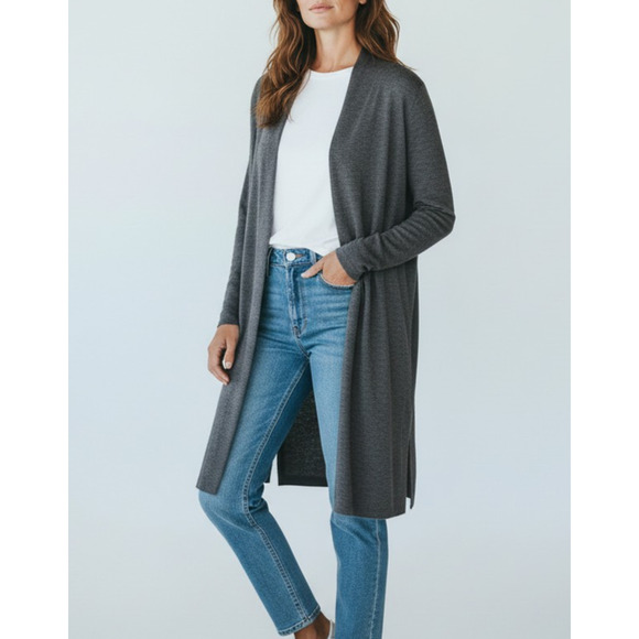 Eileen Fisher Sweaters - A8 Auth EILEEN FISHER 100% Merino Wool Straight Long Open Front Cardigan Size M